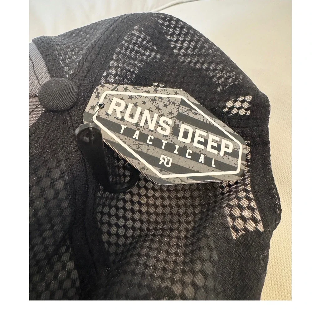 Runs Deep Tactical American Flag Mesh‎ Trucker Hat OSFM Black Gray